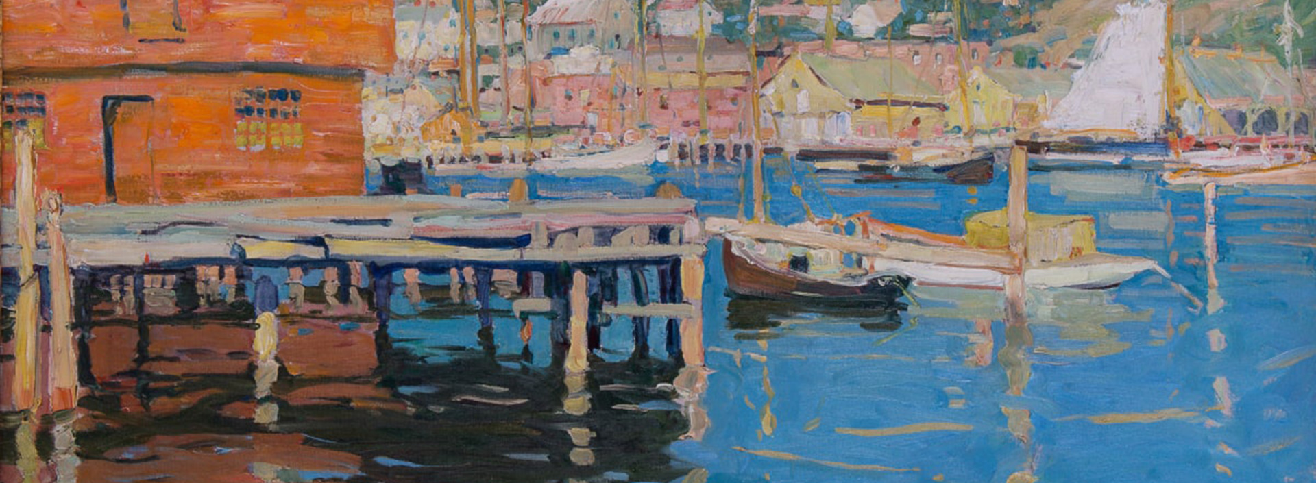 Painting of a harbor.