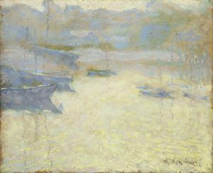 Milton Avery, Gloucester Dawn, c. 1921. Oil on artist board, 20 x 24 in. Francis Lehman Loeb Center, Vassar College, Poughkeepsie, New York. Gift of Susan and Steven Hirsch, class of 1971, 2000.37.1. Photograph: Frances Lehman Loeb Art Center, Vassar College, Poughkeepsie, NY © 2026 The Milton Avery Trust / Artists Rights Society (ARS), New York.