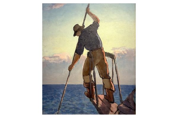 Image Credit: Swordfisherman, Gifford Beal, 1930s, Oil on board. Collection of the Cape Ann Museum, Gloucester, MA. Museum Purchase, 2025. [Accession #2025.061.001.]
